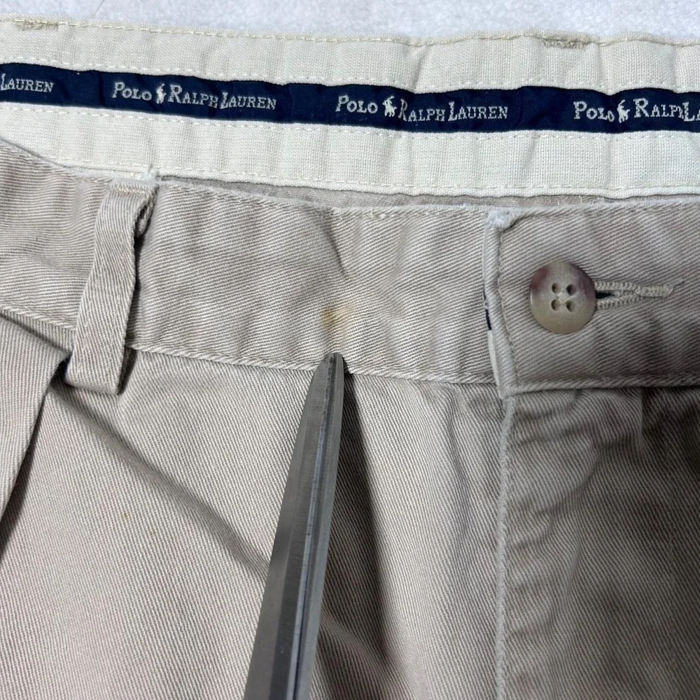 VINTAGE Polo Ralph Lauren Chino Shorts Mens 40 Khaki Pleated Front Made USA